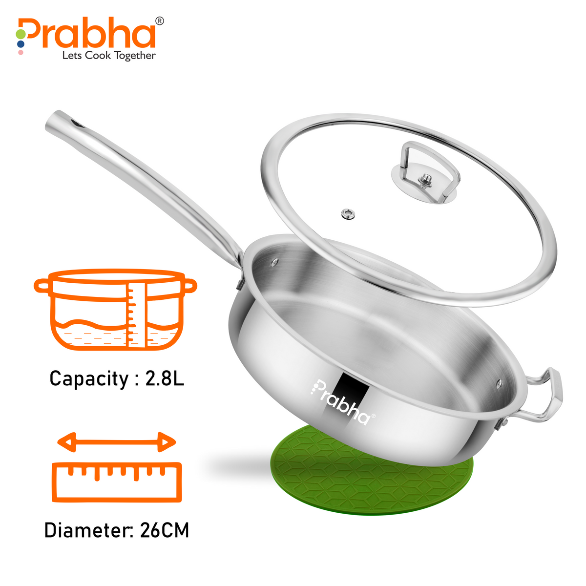 Elante Triply Deep Frypan With Glass Lid