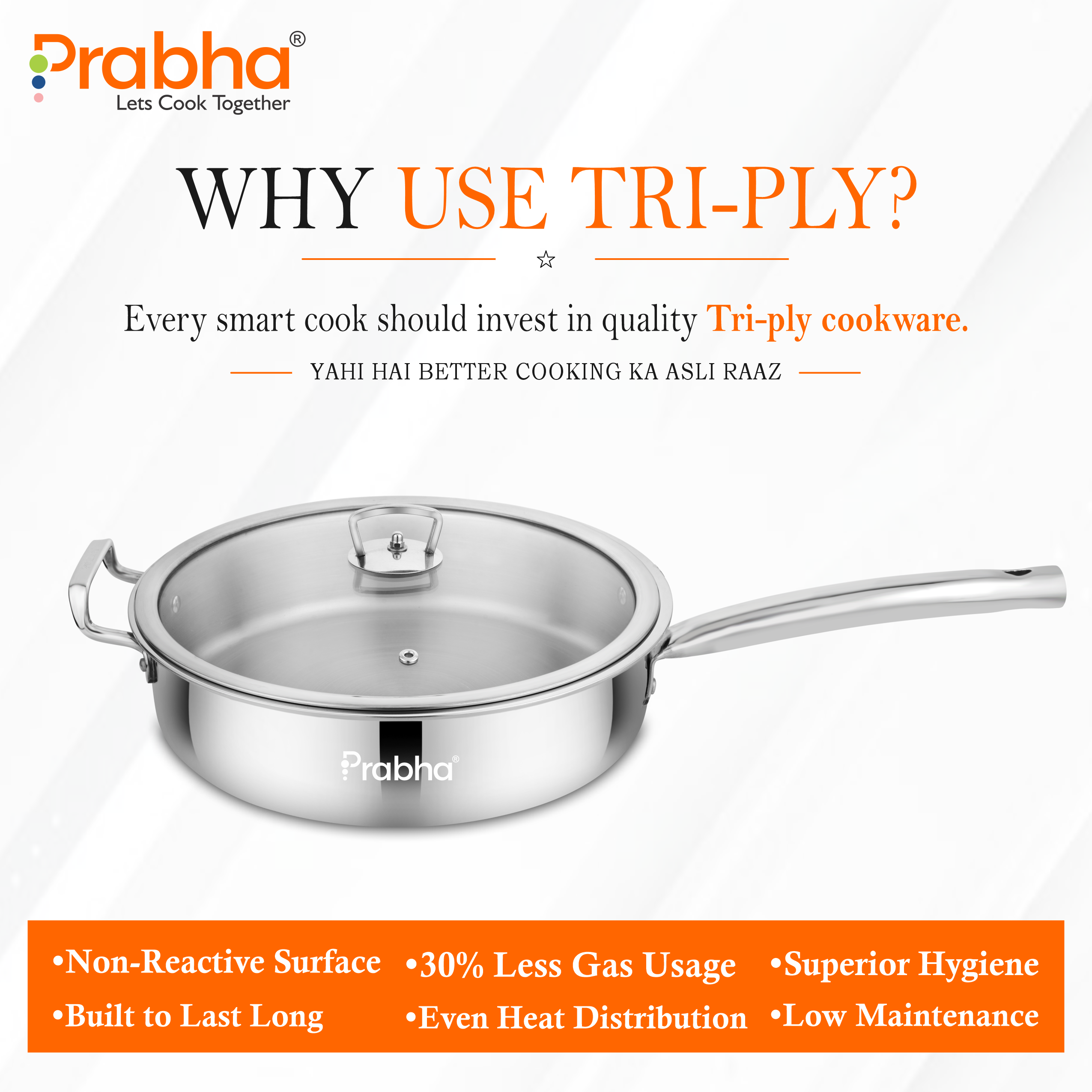 Elante Triply Deep Frypan With Glass Lid