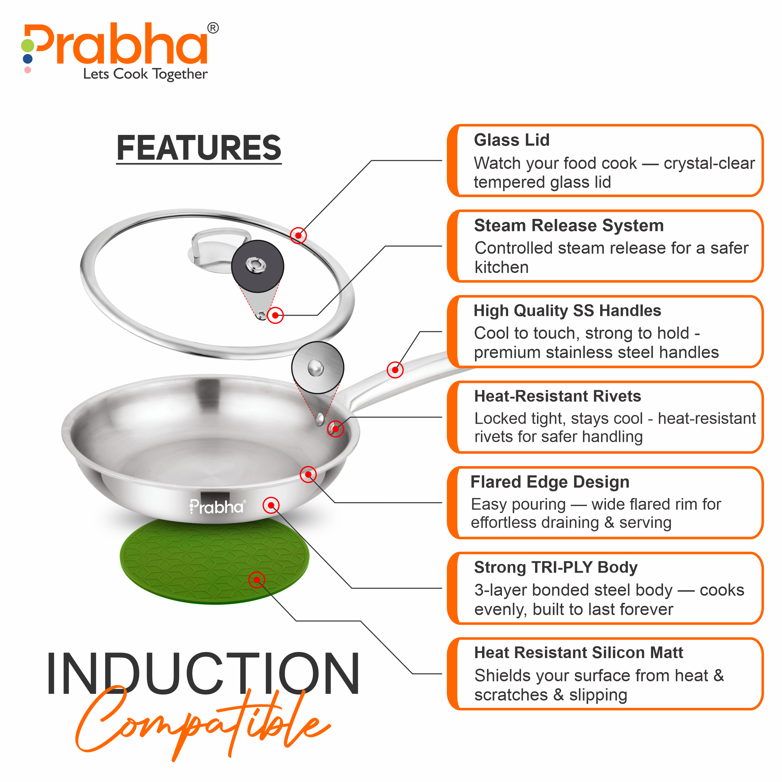 Elante Triply Frypan With Glass Lid