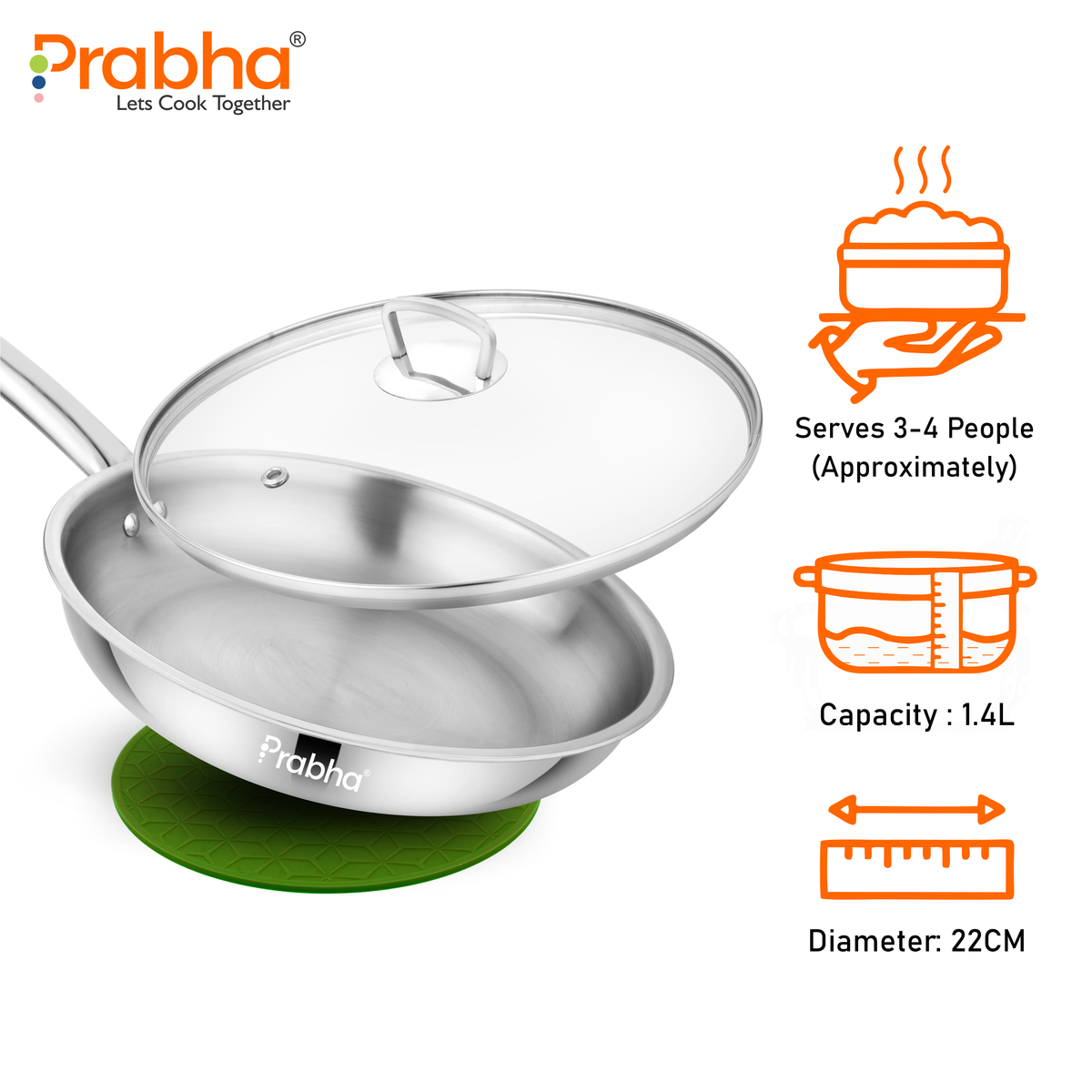Elante Triply Frypan With Glass Lid