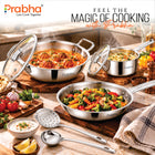 Tri-Ply Everyday Cookware Combo Set – Kadhai & Saucepan with Glass Lids, Frypan & 2 Kitchen Tools | 7 Pcs