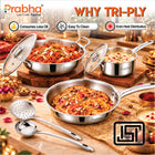 Tri-Ply Everyday Cookware Combo Set – Kadhai & Saucepan with Glass Lids, Frypan & 2 Kitchen Tools | 7 Pcs