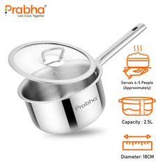 Elante Triply Saucepan With Glass Lid