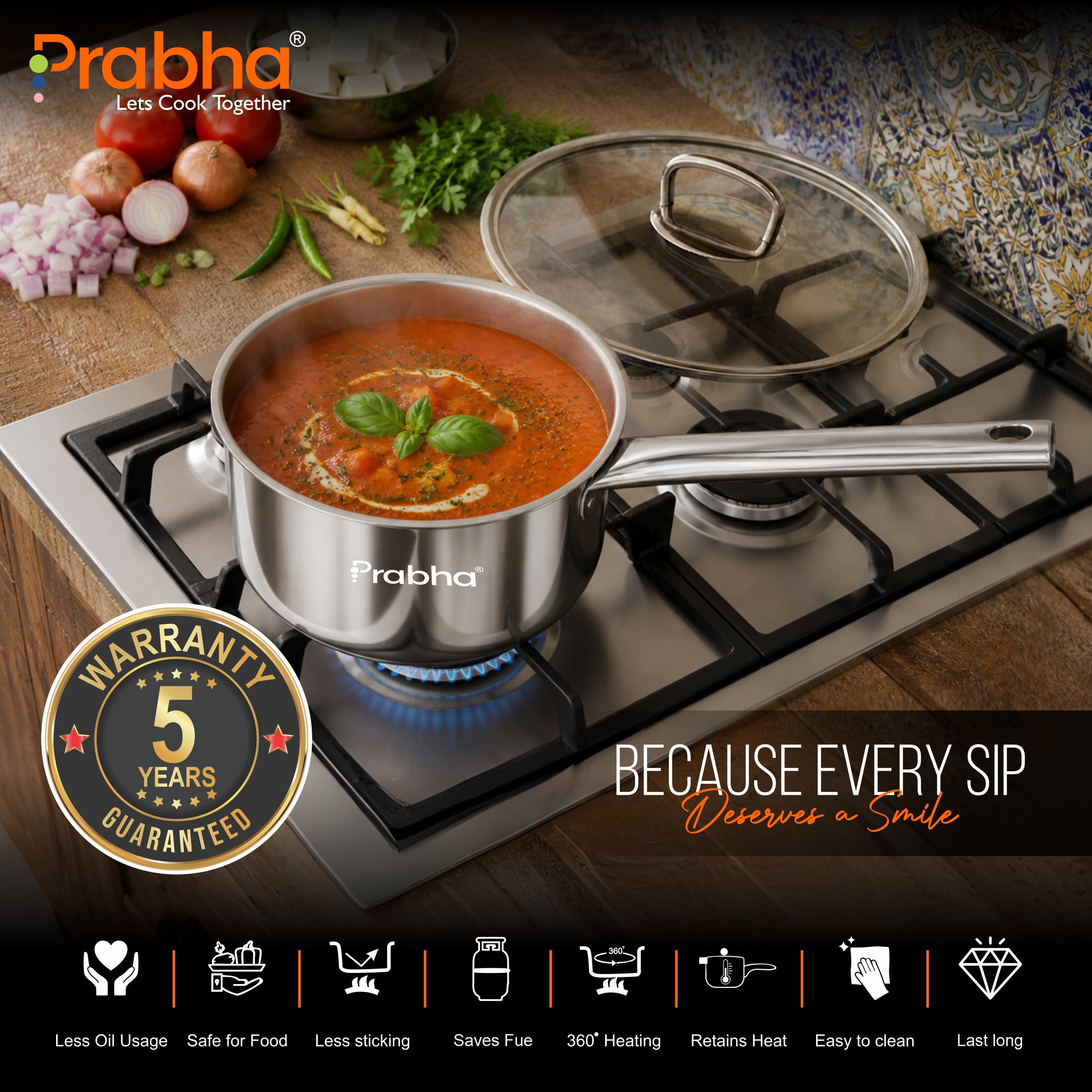 Elante Triply Saucepan With Glass Lid
