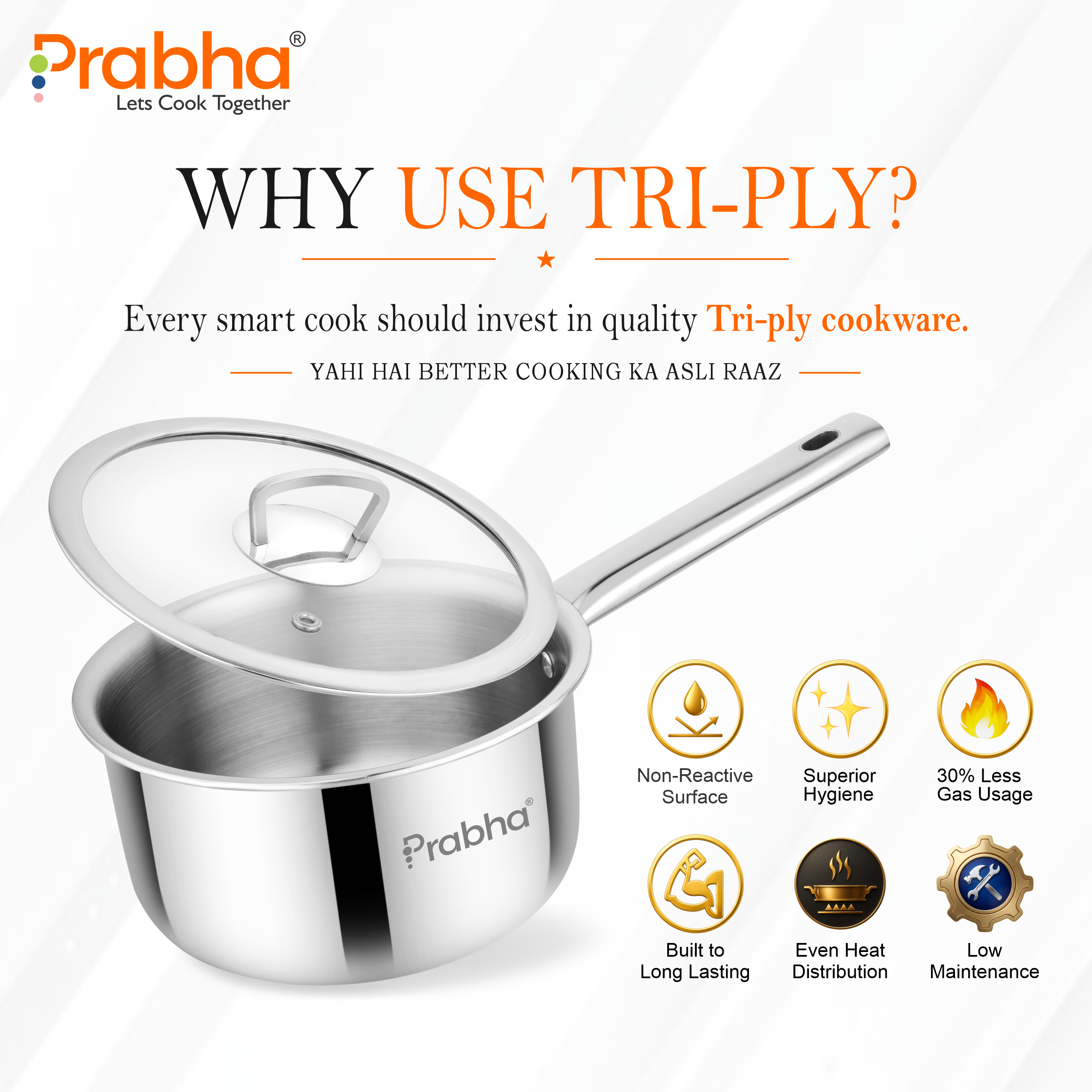 Elante Triply Saucepan With Glass Lid