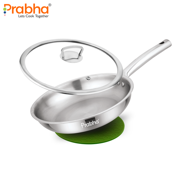 Elante Triply Stainless Steel Frypan with Glass Lid | Built for Everyday Excellence & Induction Friendly