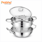Elante Tri-Ply Kadhai & Steamer With Glass Lid