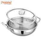 Elante Tri-Ply Kadhai With Glass Lid | With Oil Drainer