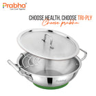 Elante Tri-Ply Stainless Steel Kadhai with Lid & Built-In Oil Drainer