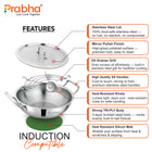 Elante Tri-Ply Stainless Steel Kadhai with Lid & Built-In Oil Drainer