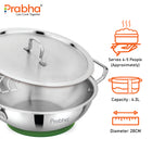 Elante Tri-Ply Stainless Steel Kadhai with Lid & Built-In Oil Drainer
