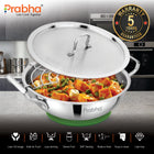 Elante Tri-Ply Stainless Steel Kadhai with Lid & Built-In Oil Drainer