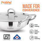 Elante Tri-Ply Stainless Steel Kadhai with Lid & Built-In Oil Drainer