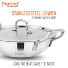 Elante Tri-Ply Stainless Steel Kadhai with Lid & Built-In Oil Drainer