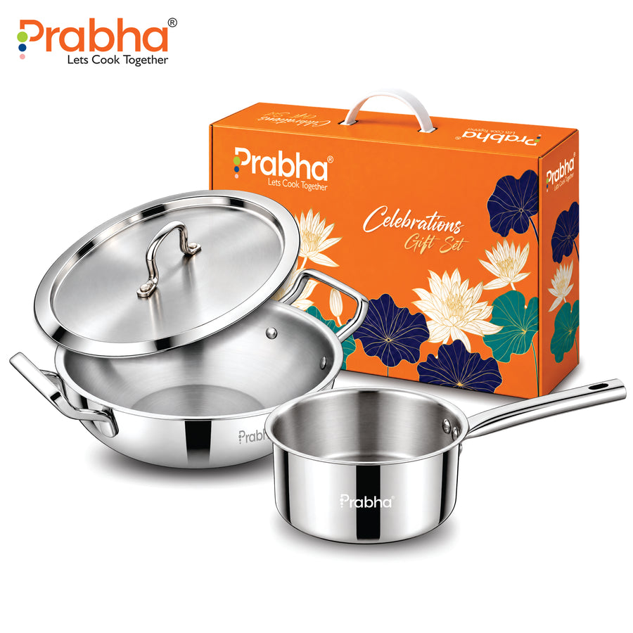 Tri-Ply Everyday Cookware trio – Kadhai With Lid & Saucepan | 3 Pcs