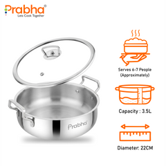 Elante Tri-Ply Riz Handi With Glass Lid | With Oil Drainer