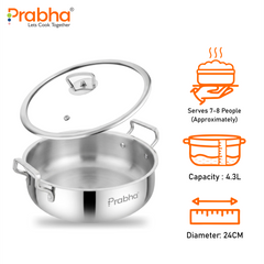 Elante Tri-Ply Riz Handi With Glass Lid | With Oil Drainer