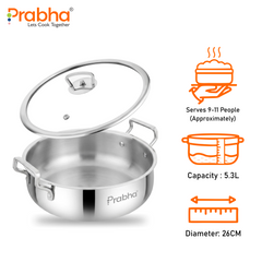 Elante Tri-Ply Riz Handi With Glass Lid | With Oil Drainer