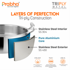 Elante Tri-Ply Riz Handi With Glass Lid | With Oil Drainer