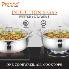 Elante Tri-Ply Riz Handi With Glass Lid | With Oil Drainer