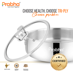 Elante Tri-Ply Riz Handi With Glass Lid | With Oil Drainer