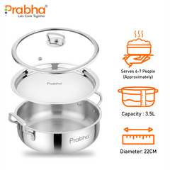 Elante Tri-Ply Riz Handi With Steel & Glass Lid | With Oil Drainer
