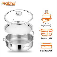 Elante Tri-Ply Riz Handi With Steel & Glass Lid | With Oil Drainer