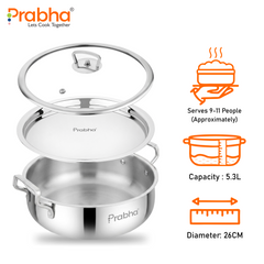 Elante Tri-Ply Riz Handi With Steel & Glass Lid | With Oil Drainer