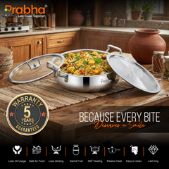 Elante Tri-Ply Riz Handi With Steel & Glass Lid | With Oil Drainer