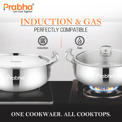 Elante Tri-Ply Riz Handi With Steel & Glass Lid | With Oil Drainer