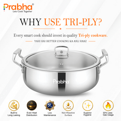 Elante Tri-Ply Riz Handi With Steel & Glass Lid | With Oil Drainer