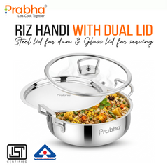 Elante Tri-Ply Riz Handi With Steel & Glass Lid | With Oil Drainer