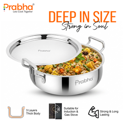 Elante Tri-Ply Riz Handi With Steel & Glass Lid | With Oil Drainer