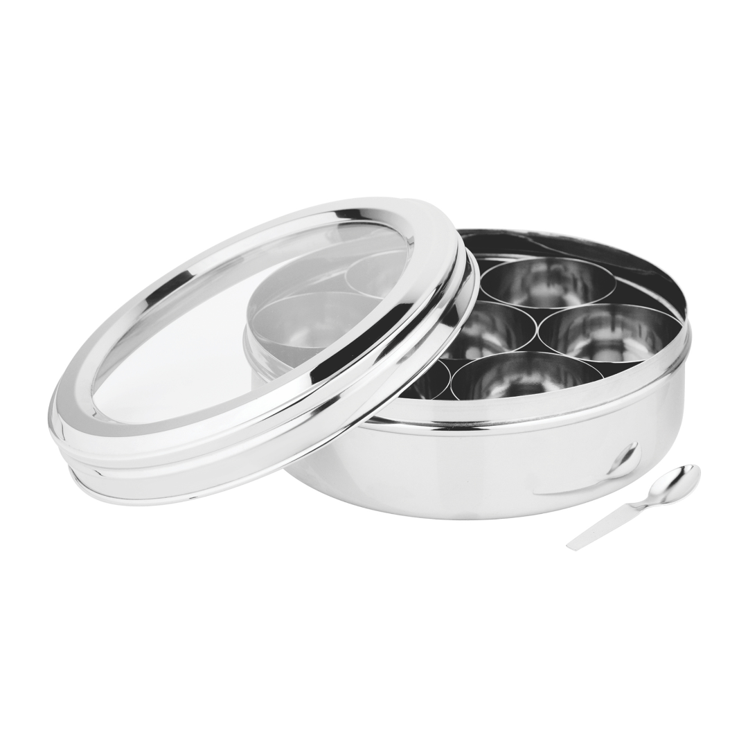 Stainless Steel Eye Candy Spice Box, See Through Glass Lid