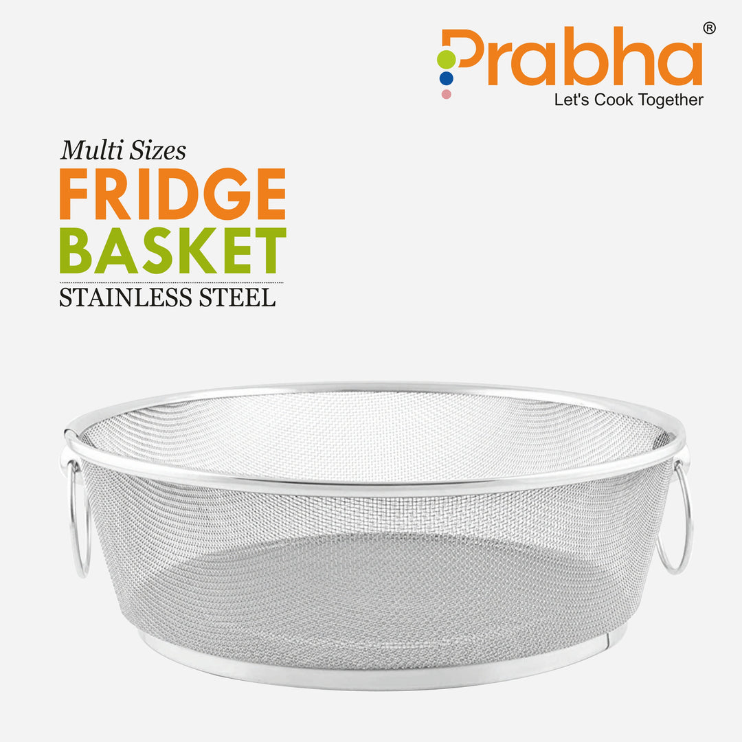 Stainless Steel Round Fridge Basket With Handle for Home & Kitchen Use