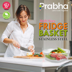 Stainless Steel Round Fridge Basket With Handle for Home & Kitchen Use