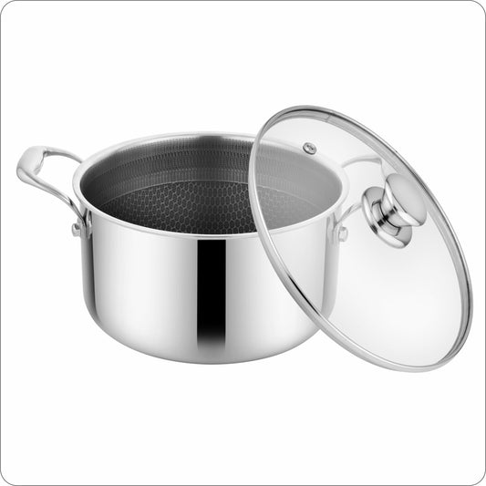 Tri-Ply Hexa Cube Stick-Resistant Casserole With Glass Lid Induc