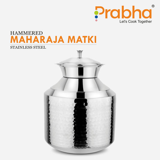 Stainless Steel Water Storing Maharaja Hammered Matki for Home & Kitchen (5 Litres) - Prabha