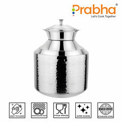 Stainless Steel Water Storing Maharaja Hammered Matki for Home & Kitchen (5 Litres) - Prabha