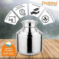 Stainless Steel Water Storing Maharaja Hammered Matki for Home & Kitchen (5 Litres) - Prabha