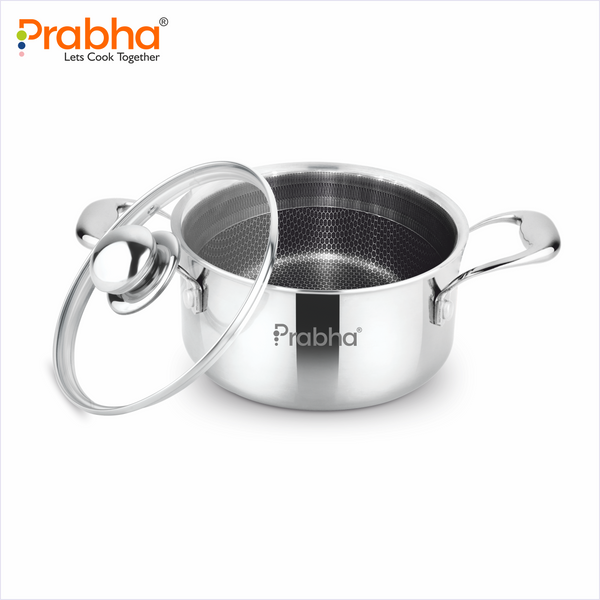 Tri-Ply Hexa Cube Stick-Resistant Casserole With Glass Lid Induc
