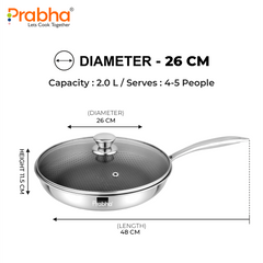 Tri-Ply Hexa Cube Stick-Resistant Frypan With Glass Lid & Oil Drainer