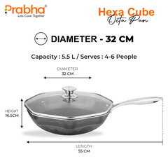 Triply Hexa Cube Octa Pan Wih Lid, 32CM