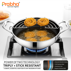 Tri-Ply Hexa Cube Stick-Resistant Saute Pan With Glass Lid & Oil Drainer