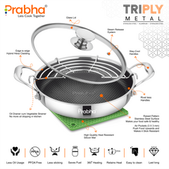 Tri-Ply Hexa Cube Stick-Resistant Saute Pan With Glass Lid & Oil Drainer