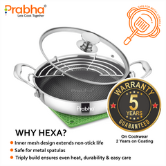 Tri-Ply Hexa Cube Stick-Resistant Saute Pan With Glass Lid & Oil Drainer