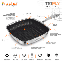 Tri-Ply Hexa Cube Square Grill Pan, 24cm