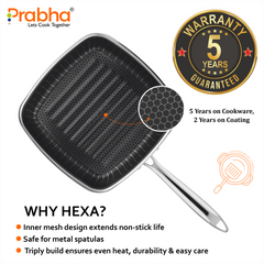 Tri-Ply Hexa Cube Square Grill Pan, 24cm