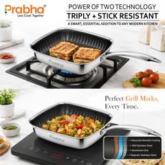 Tri-Ply Hexa Cube Square Grill Pan, 24cm
