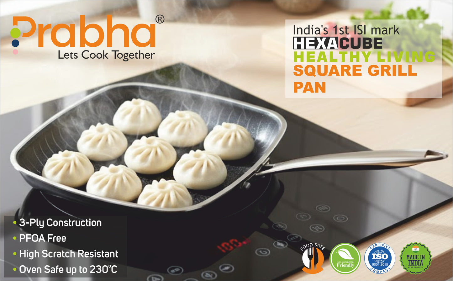 Tri-Ply Hexa Cube Square Grill Pan, 24cm